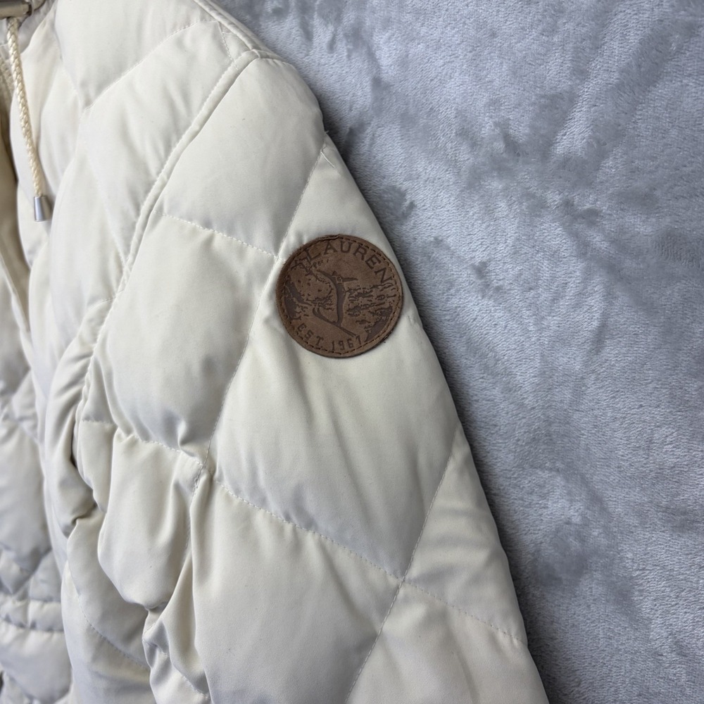Lauren Ralph Lauren Size S Womens Down Puffer Coat Jacket White Fur Trim Hood - Picture 3 of 16
